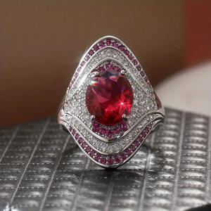 Anillo de Diamantes de Oro Blanco para Mujer T0986, Corte Ovalado, Color D Natural, con Piedras Laterales de Rubí, Joyería de Compromiso - Product Image 3