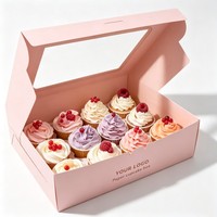 Boîte à cupcakes personnalisée avec logo, en papier pliable, pour mariage et fête, emballage transparent pour gâteaux, boîtes à cupcakes avec fenêtre