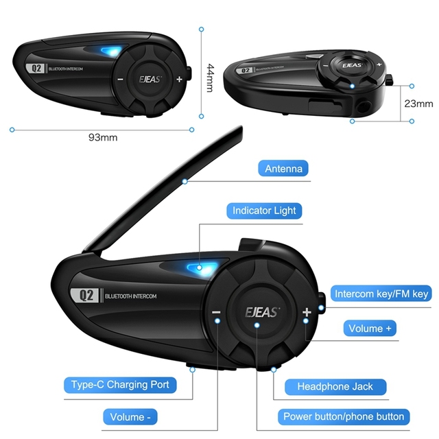 800M Motorcycle Helmet Intercom Q2 for Communication System for 2 Riders