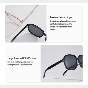 Lunettes de soleil tendance transparentes couleur champagne pour femmes et hommes, style rétro surdimensionné carré, pilote, double pont, monture métallique, protection UV400 - Product Image 2