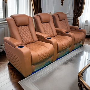 <span class=keywords><strong>Fauteuil</strong></span> électrique en cuir de vachette noir de qualité supérieure avec porte-gobelet, couche supérieure atmosphérique, facile à utiliser pour regarder des films au cinéma - Product Image 4