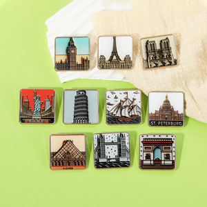 Broches en métal de bâtiments célèbres du monde entier, Big Ben Londres, Tour Eiffel <span class=keywords><strong>Paris</strong></span>, émail doux doré, badges de revers, broches de chapeau - Product Image 6