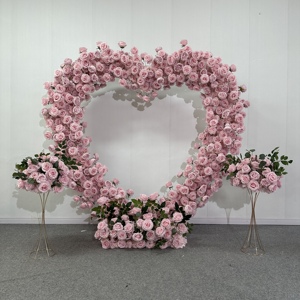 Arco de Flores en Forma de Corazón Rojo W-HFA025, Arco de Rosas Artificiales, Fondo de Arco de Flores en Forma de Corazón para Decoración de Escenarios de Boda - Product Image 6