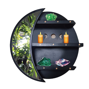 Crescen Moon wall decor combines shelf and mirror in Black