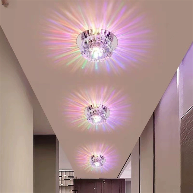RGB Crystal Led Recessed Spotlight 220V 3W Led Ceiling Light for Hotel Living Room Aisle Closet Lighting