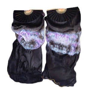 Éventails longs en soie multicolores personnalisés pour la danse orientale, voile uni avec couleur tie-dye - Product Image 4