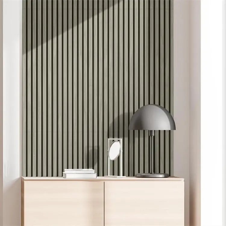 Fireproof Acoustic Control Polyester Wood Slat Grille Wall Board Ceiling Tile On Sale