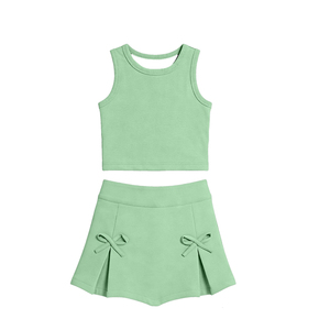 Ensemble de yoga sans manches pour enfant, jupe unie verte imprimée, tenue d'été pour petite fille, vente en gros GSD3760 - Product Image 1