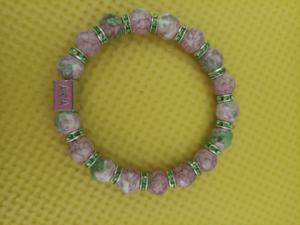 Charm Bracelet Pink Green Stretch Bead Bracelet AKA 1908 Pulsera Sorority - Product Image 5