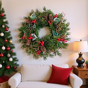 34cm Plastic Artificial Christmas <b>Wreath</b> Door Decoration Christmas Style Factory Wholesale - Product Image 2