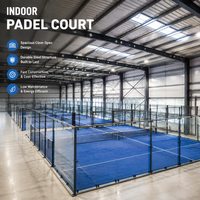 Terrain de padel intérieur panoramique, structure en acier, auvent en verre trempé, aménagement à haut plafond, livraison directe d'usine