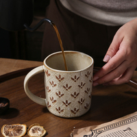 Tasse à thé vintage en poterie rustique, tasse créative en argile, style européen, motif floral, glaçure rétro, design personnalisé, tasse à café en céramique