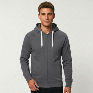Sweat-shirt à capuche zippé noir pour homme, coupe classique, en polaire, décontracté, pour l'automne - Product Image 4