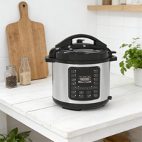 Cuisinière électrique à pression multifonction 12-en-1 en acier inoxydable avec contrôle numérique 6L, écran LED, revêtement antiadhésif et tasse doseuse pour la maison