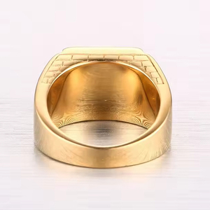 Tempusort 패션 쥬얼리 고광택 블랙 마노 스톤 인레이 골드 도금 스테인레스 스틸 반지 남성용 - Product Image 4
