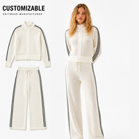 Ensemble deux pièces en maille pour femme : cardigan zippé à col montant et pantalon large – Vêtements de créateur pour le printemps