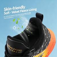 Chaussures de course et de marche respirantes pour hommes, noires, en tricot, avec logo personnalisé, semelle épaisse à rayures orange, vente en gros directe usine