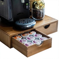 Boîte de rangement en bois pour capsules de café, support de machine à café, organisateur de service à thé de cuisine, tiroir double compartiment