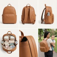 Sac à langer en similicuir vegan avec matelas à langer, sangles pour poussette, doublure imperméable, fabricant OEM ODM sur mesure