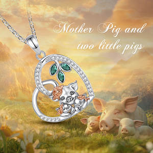 Merryshine all'ingrosso 925 in argento Sterling cuore carino animale gioielli donne 3 maiale madre e piccolo maiale collana di fascino per le donne - Product Image 3