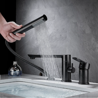 Robinet de baignoire eau chaude et froide en laiton, type split, trois trous, pour installation latérale, avec douchette de salle de bain, ensemble trois pièces, céramique, moderne
