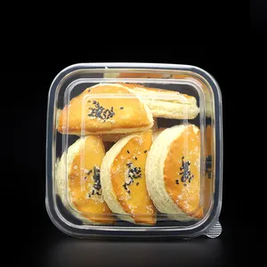 Disposable PET Square Plastic Packaging Box With Lid Blister Clear Cake Dessert Snack Cookie Pastry Candy Food Container Ready