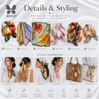 Élégant foulard 100% soie de mûrier à motifs floraux, accessoire de cou, attache pour cheveux, ruban pour poignée de sac, pour collections de mode