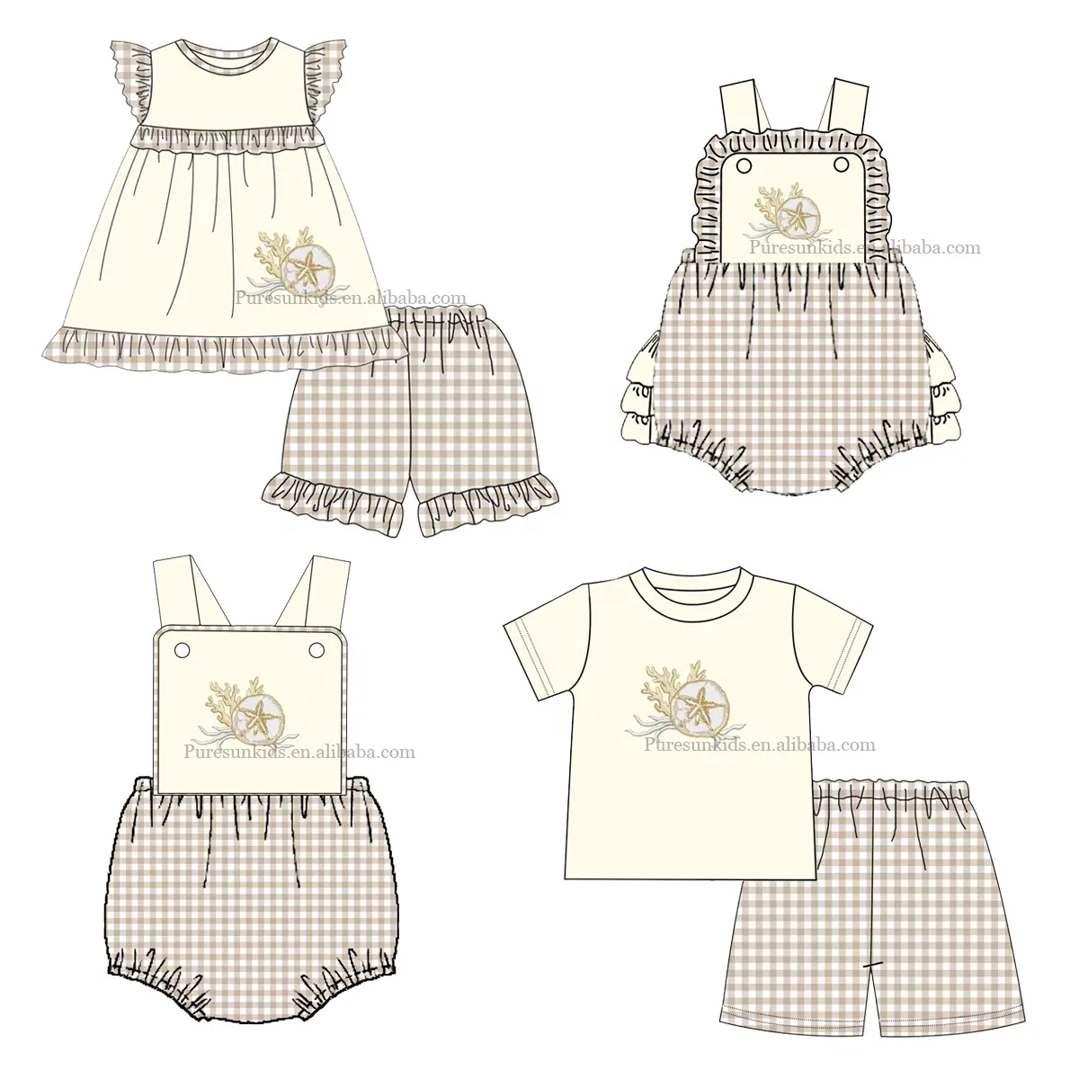 Newborn baby clothes rompers summer seashell design little boys jumpsuits sleeveless 100% cotton baby rompers wholesale