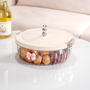 Fruit Bowl With Lid Round Plastic Container Creamy White Bow Rabbit Decor Snack Storage For Living Room Coffee Table - Product Image 3