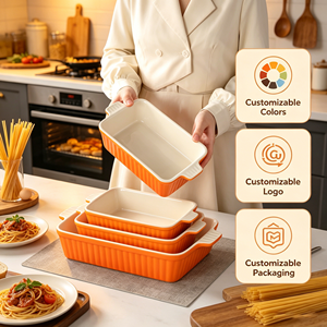 Set di Teglie Rettangolari Grandi in Ceramica Bianca Joystyle Classic, Adatte al Forno e Lavabili in Lavastoviglie, <span class=keywords><strong>Teglia</strong></span> per Pane per Cucina Domestica - Product Image 1
