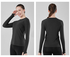 Magliette sportive traspiranti a maniche lunghe da donna elasticizzate da corsa ad asciugatura rapida magliette Casual da Yoga con Logo personalizzato T-Shirt - Product Image 6
