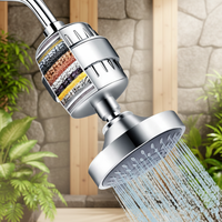 Pommeau de Douche Chromé Moderne à Haute Pression avec 5 Jets, Filtre Adoucisseur d'Eau à 15 Étapes, Fixation Murale Écologique pour Salle de Bain