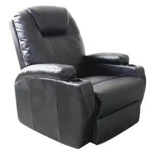 Siyah PU tek masaj geri toptan TV döner Rocker Recliner sandalye kanepe bardak tutucu ile