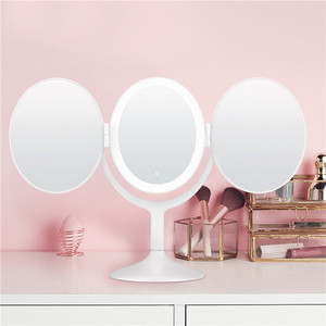 Three Fold Makeup Mirror With Led Light Round White Folding Beauty Mirror For Vanity Use - Product Image 3