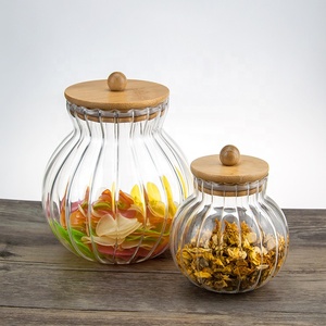 Jarra de almacenamiento de vidrio transparente con forma de calabaza, vacía, con tapas de bambú para Cocina - Product Image 4
