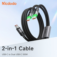 Mcdodo 674/671 Câble rapide 2-en-1 1.5 mètres 100W E-mark Chip Smart Cables 2 en 1 Câble de données USB-C pour iPhone Android Laptop Travel