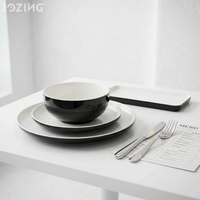 Vente en gros de vaisselle en céramique de style américain moderne, écologique, blanche et noire, assiettes et bols en porcelaine brillante, restaurant, hôtel
