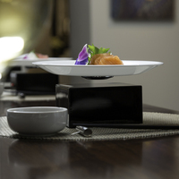 Plato de Postre Levitante Inalámbrico Negro de 6 Pulgadas, Base de Plástico ABS, Melamina de Grado Alimenticio