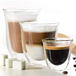 Moderno <span class=keywords><strong>trasparente</strong></span> 80ml borosilicato a doppia parete di <span class=keywords><strong>vetro</strong></span> caffè tè Cappuccino Espresso isolante bicchieri tazza e piattino - Product Image 6