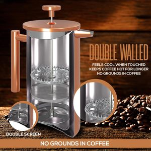 Rose Gold Electroplating Double Wall Stainless Steel Eco-friendly Portable Travel <b>Coffee</b> French Press with Lid Transparent - Product Image 5