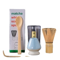 Ensemble de fouets en bambou et céramique pour thé matcha vert traditionnel, certifié LFGB, écologique, avec logo OEM, lot de 4 pièces, pour services à café et thé