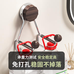 Support mural pour sèche-cheveux sans perçage, en bois de noyer, forme polygonale, finition polie, installation sans perçage - Product Image 4