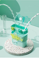 Bouteille d'eau double compartiment pour enfants avec deux couvercles à paille, gourde portable à double grille