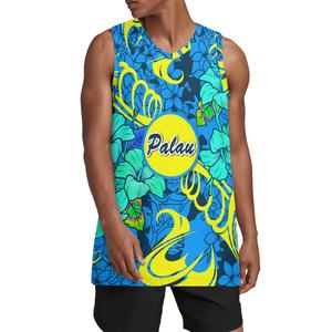 زي كرة سلة مخصص بالجملة لفريق ميكرونيزيا بالاو مع طباعة زهرة الكركديه، زي رياضي للرجال - Product Image 1