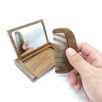 Ensemble peigne et miroir en bois sculpté ionique étanche avec logo personnalisé, en bois de soie doré, design naturel sculpté