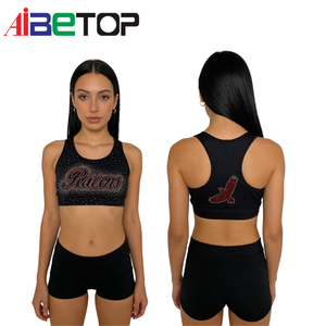 Factory Direct High Quality Custom Women Rhinestone Crop Top Sports Bra Breathable Moisture Wicking For Cheerleading And Fitness