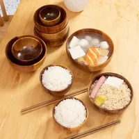Ensemble de bols à salade en bois d'acacia, bols à riz polis, 5 ustensiles, écologiques, cadeaux d'affaires modernes, vaisselle pour enfants et adultes