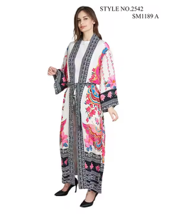 Belles couleurs élégante robe abaya imprimée à manches longues pour femmes type ample vêtements respirants - Product Image 3