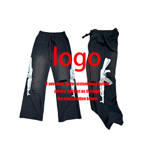Pantalon cargo rétro AK réfléchissant délavé à fentes, coupe ample et large, pour <span class=keywords><strong>homme</strong></span> et femme - Product Image 3