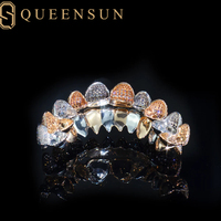 Grillz en Or et Argent avec Moissanite et Diamants, 10K 14K 18K, Forme Carrée, Entièrement Brillante, 8 sur 8 Dents, pour Hommes et Femmes
